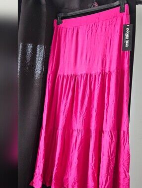 Double Take Bright Pink Tiered Maxi Skirt